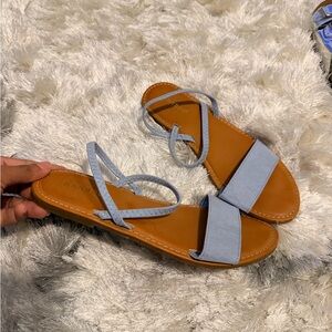 BAMBOO Light Blue Crisscross Strap Slide Sandals